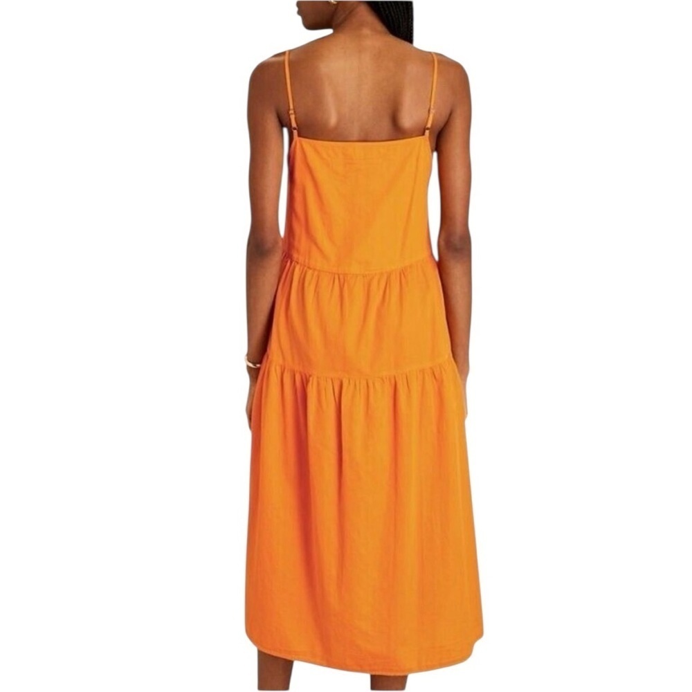 Enza Costa Cool Cotton Tiered Dress Papaya Orange Midi Size Small $268 - Picture 2 of 12